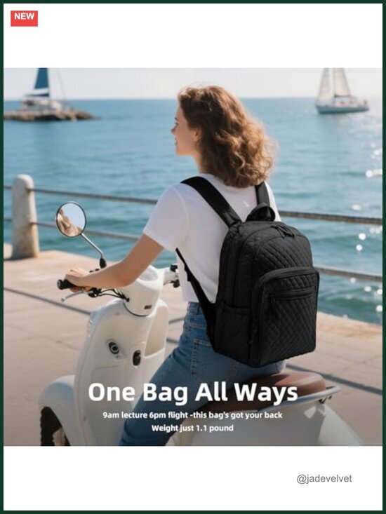 Quilted Laptop Backpack for Women, College Daypack, Waterproof Bookbag 15.6 Inch
